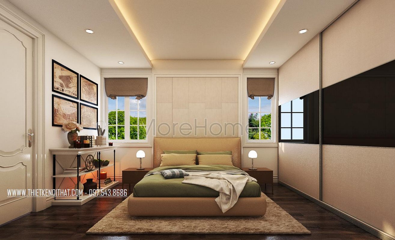 Thiết kế nội thất phòng ngủ biệt thự Vinhomes Riverside Long Biên Hà Nội